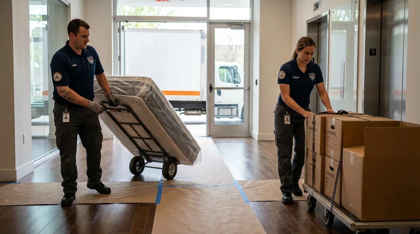 Professional apartment movers loading elevator in Luquillo, PR